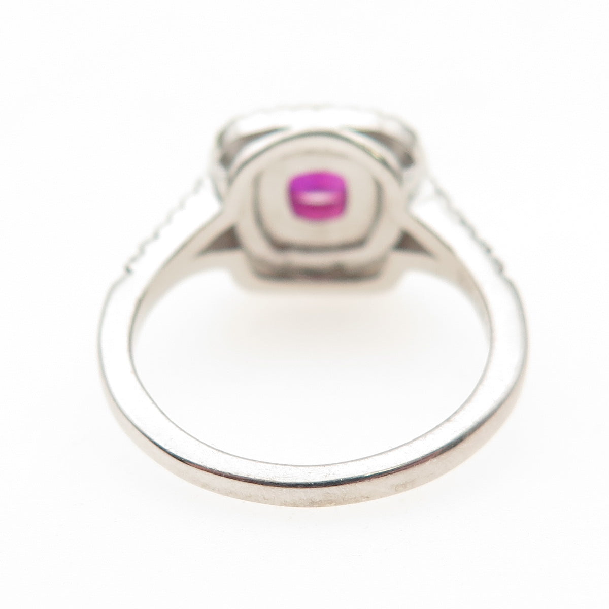 925 Sterling Silver Vintage Cushion-Cut Lab-Created Ruby & C Z Ring Size 7