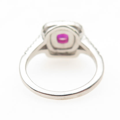 925 Sterling Silver Vintage Cushion-Cut Lab-Created Ruby & C Z Ring Size 7