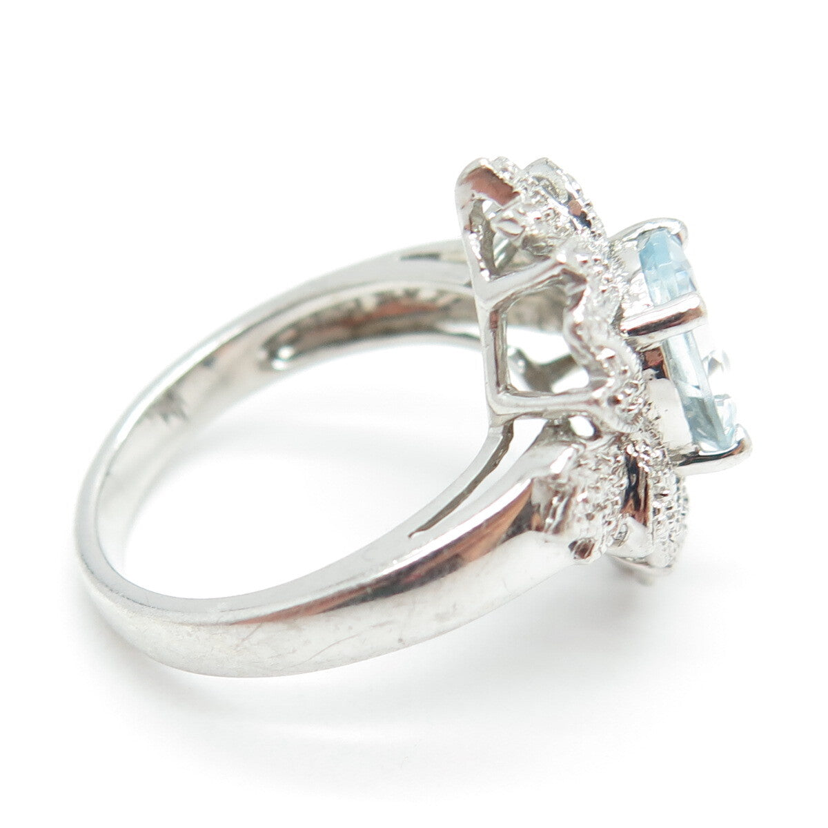 KAJAL NAINA KN 925 Sterling Silver Real Blue Topaz Floral Ring Size 7.25