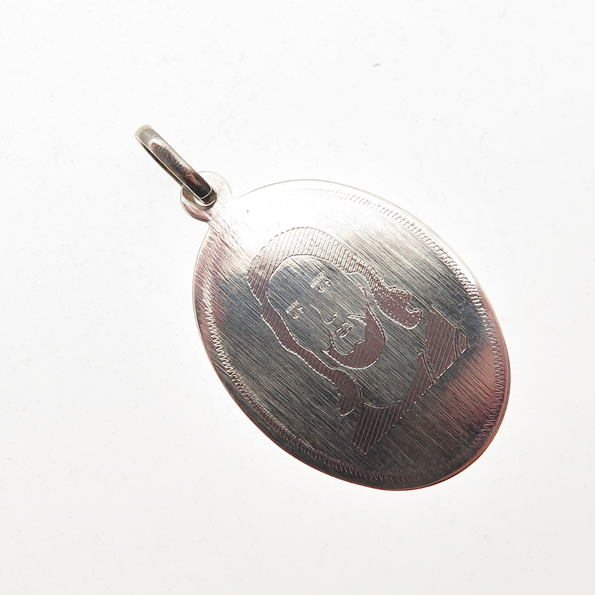 925 Sterling Silver Vintage Engraved Jesus Oval Tag Charm Pendant