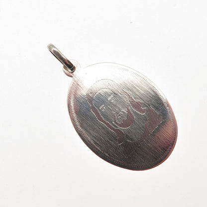 925 Sterling Silver Vintage Engraved Jesus Oval Tag Charm Pendant