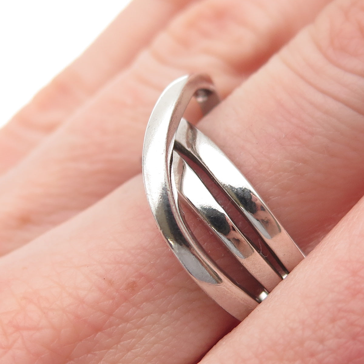 925 Sterling Silver Vintage Modernist Crisscross Spiral Ring Size 7