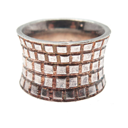 BOMA 925 Sterling Silver Vintage Geometric Oxidized Cigar Band Ring Size 7