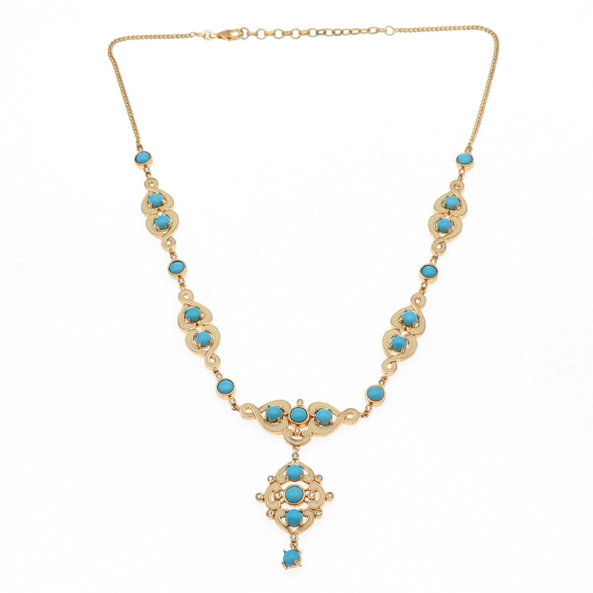 D'Joy 925 Sterling Gold Plated Enamel Real Turquoise White Topaz Necklace 16-18"