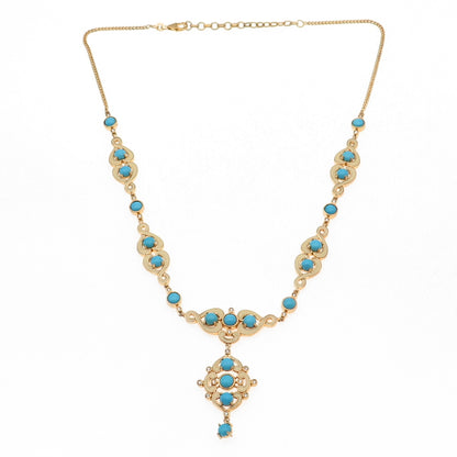 D'Joy 925 Sterling Gold Plated Enamel Real Turquoise White Topaz Necklace 16-18"