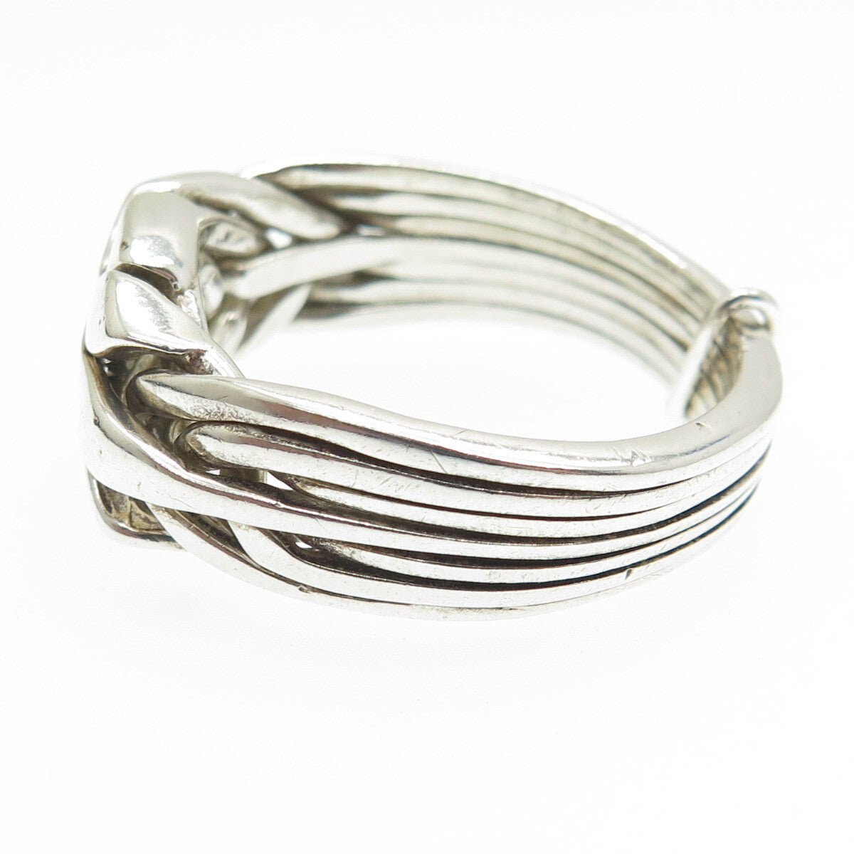 925 Sterling Silver Vintage Modernist Interlocked Ring Size 14.25