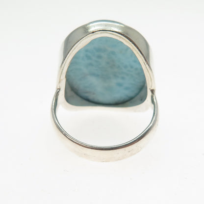 925 Sterling Silver Vintage Real Cabochon Larimar Modernist Ring Size 8