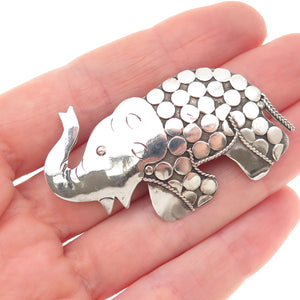 925 Sterling Silver Vintage Elephant Dotted Oxidized Pin Brooch