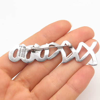 925 Sterling Silver Vintage Mexico "XO" Hugs & Kisses Pin Brooch