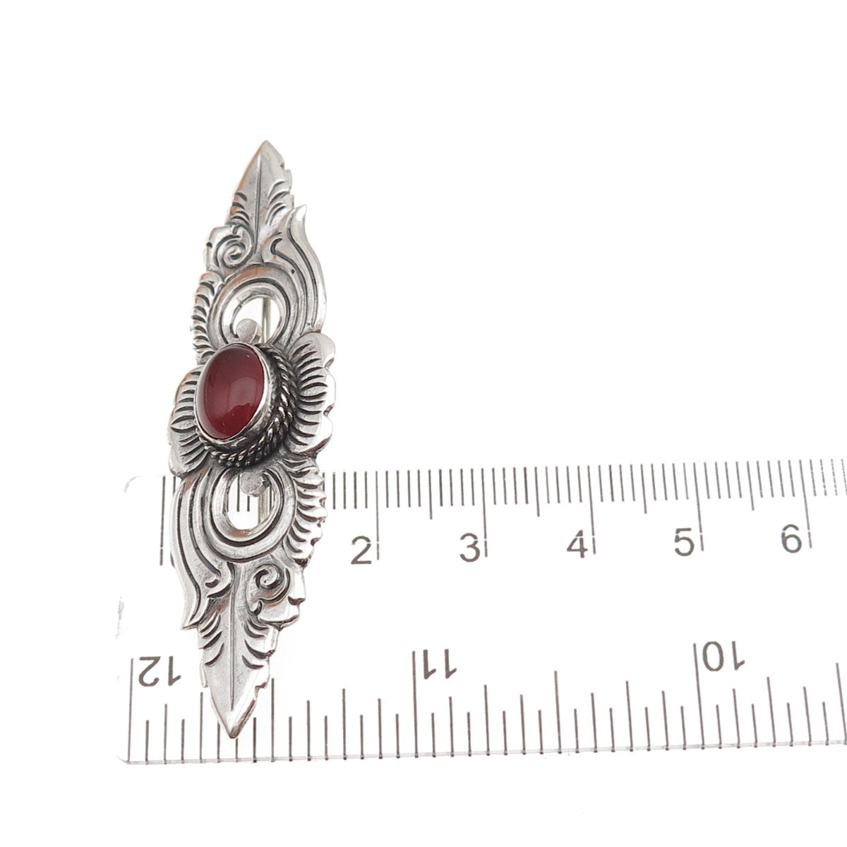 925 Sterling Silver Vintage Real Carnelian Floral Oxidized Pin Brooch