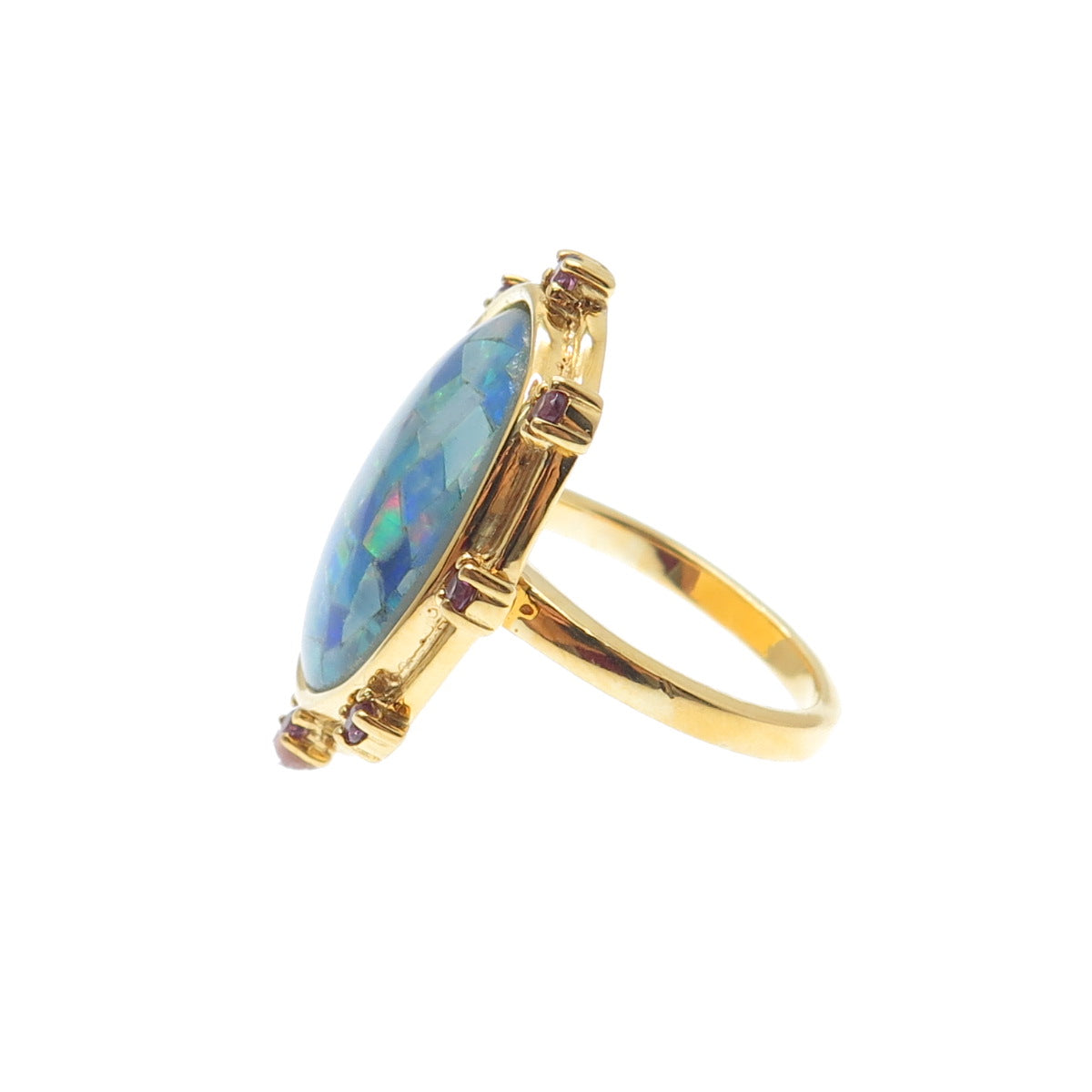 DASAN INC 925 Sterling Silver Gold Plated Real Opal Inlay & Amethyst Ring Size 5