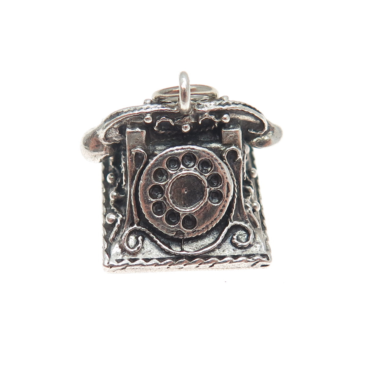 DANECRAFT Sterling Silver Antique Rotary Dial Retro Phone Minimalist 3D Pendant