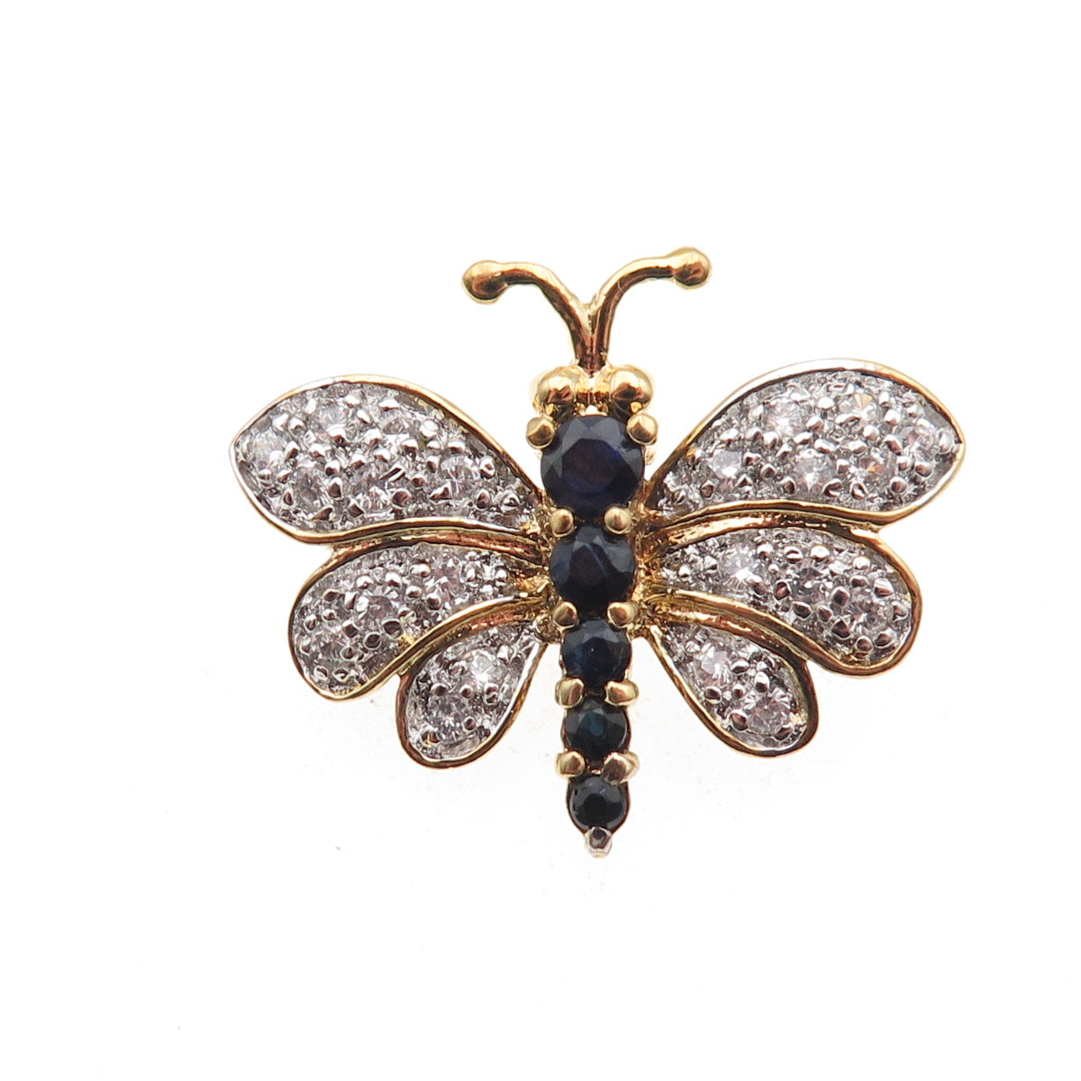 DEE BERKLE 925 Sterling Gold Plated Real Sapphire & C Z Butterfly Pin Brooch