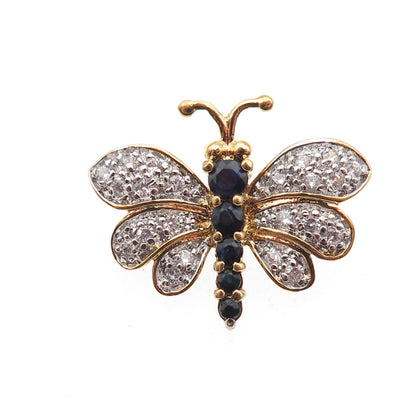 DEE BERKLE 925 Sterling Gold Plated Real Sapphire & C Z Butterfly Pin Brooch