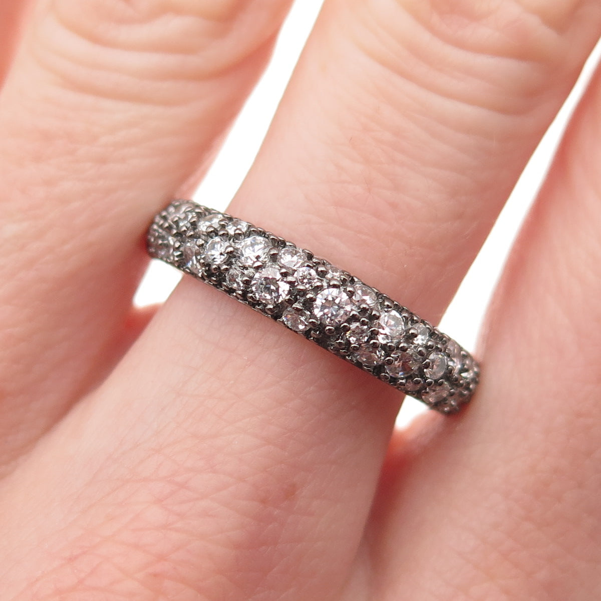 925 Sterling Silver Round-Cut C Z Half Eternity Band Ring Size 9.25