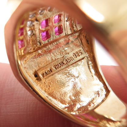 FADI 925 Sterling Silver Gold Plated Lab-Created Ruby & C Z Ring Size 8.25