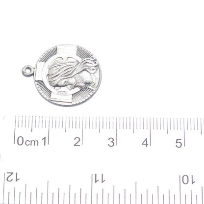 HAYWARD 925 Sterling Silver Vintage Jesus Christ Cross Religious Round Pendant