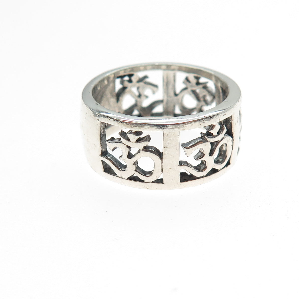925 Sterling Silver Vintage Om Mantra Oxidized Band Ring Size 9.25