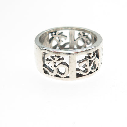 925 Sterling Silver Vintage Om Mantra Oxidized Band Ring Size 9.25