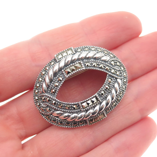 Judith Jack 925 Sterling Silver Vintage Real Marcasite Oxidized Pin Brooch