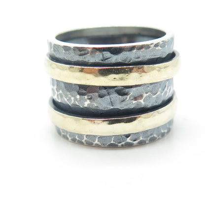 925 Sterling Silver Vintage 2-Tone Oxidized Hammered Rotating Ring Size 6