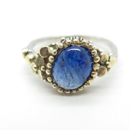 925 Sterling Silver 2-Tone Vintage Real Sapphire Nugget Ring Size 7.5