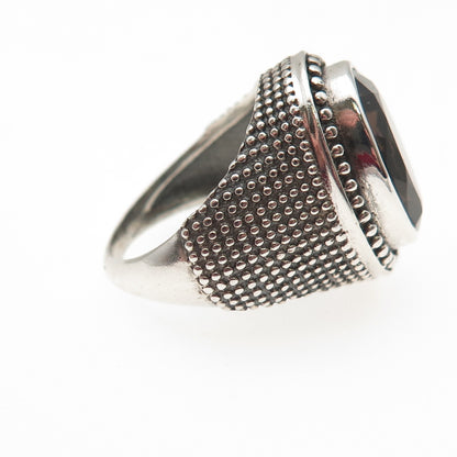 925 Sterling Silver Vintage Real Smoky Quartz Granulated Oxidized Ring Size 6.25