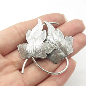 925 Sterling Silver Antique Art Deco BEAU Textured Leaf Pin Brooch