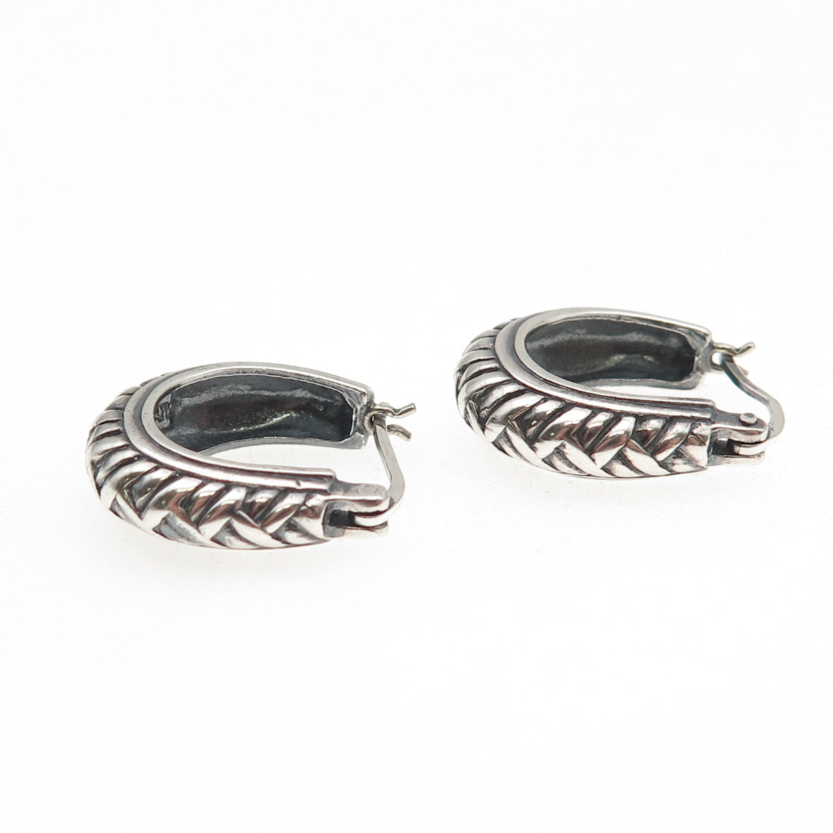 Sidney Evan 925 Sterling Silver Vintage Braided Oxidized Hoop Earrings