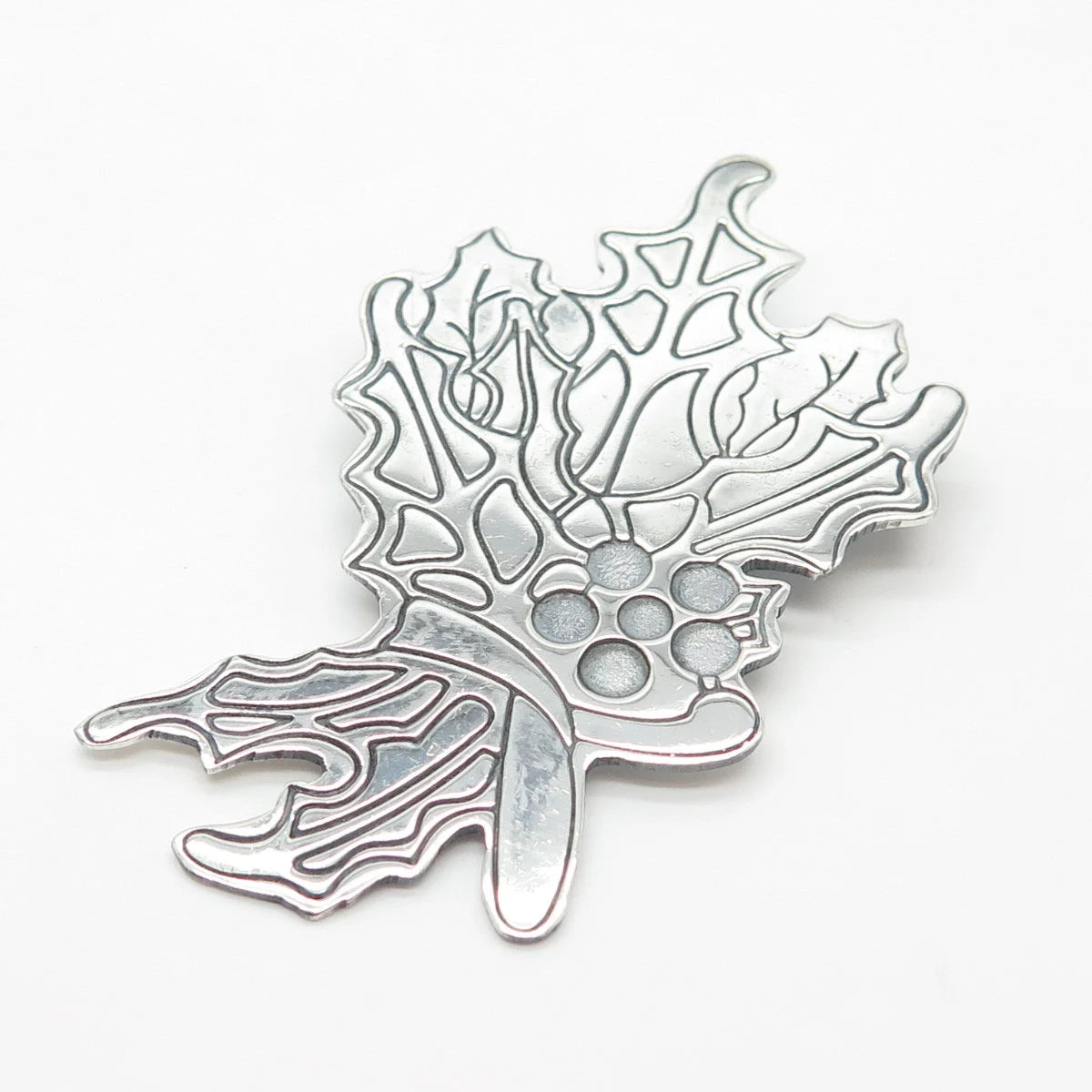 925 Sterling Silver Vintage Etched Floral Pin Brooch / Pendant