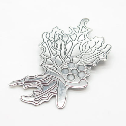 925 Sterling Silver Vintage Etched Floral Pin Brooch / Pendant