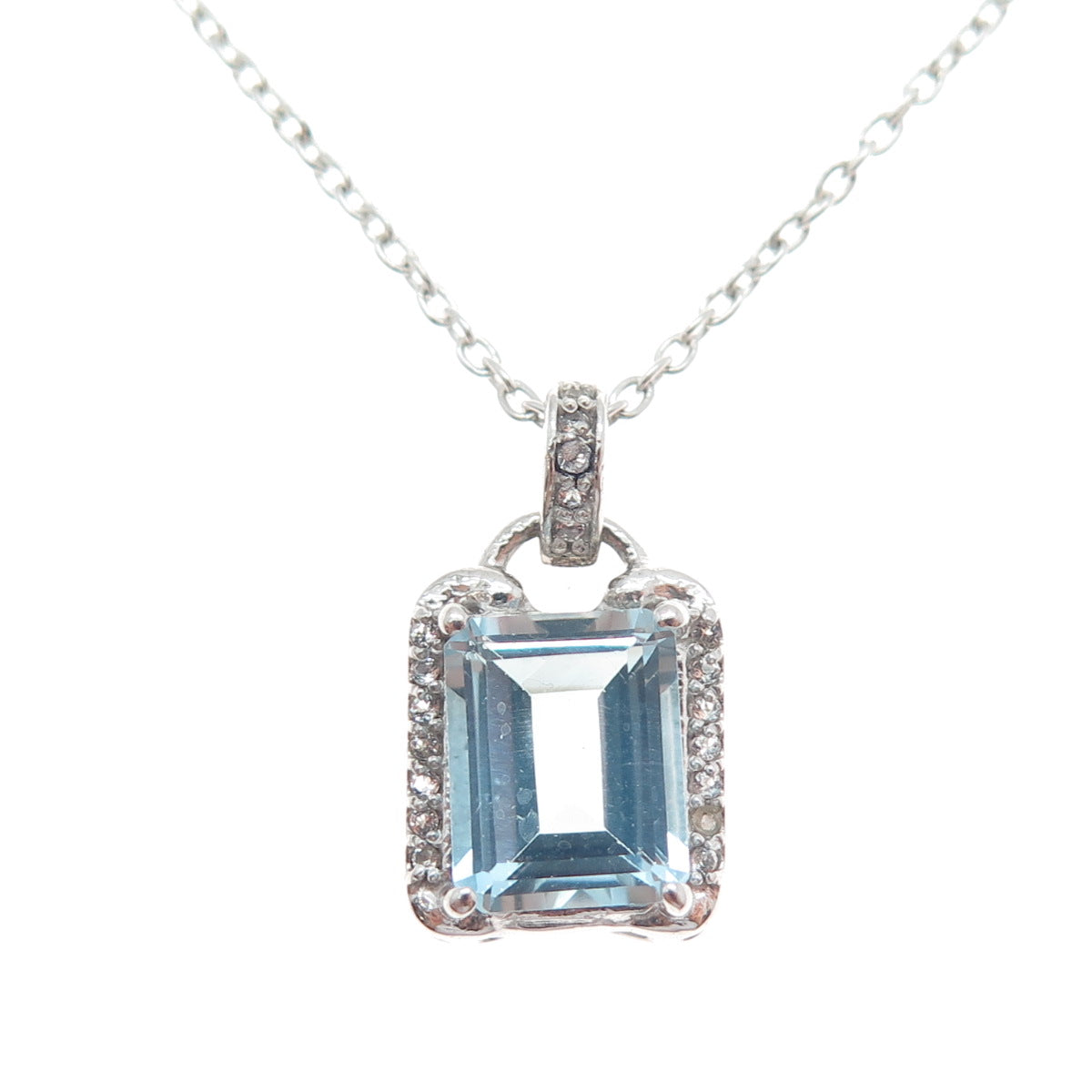 925 Sterling Silver Real Blue & White Topaz Cable Chain Necklace 18-20"
