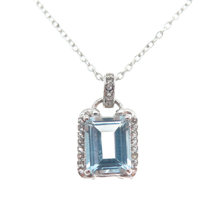 925 Sterling Silver Real Blue & White Topaz Cable Chain Necklace 18-20"