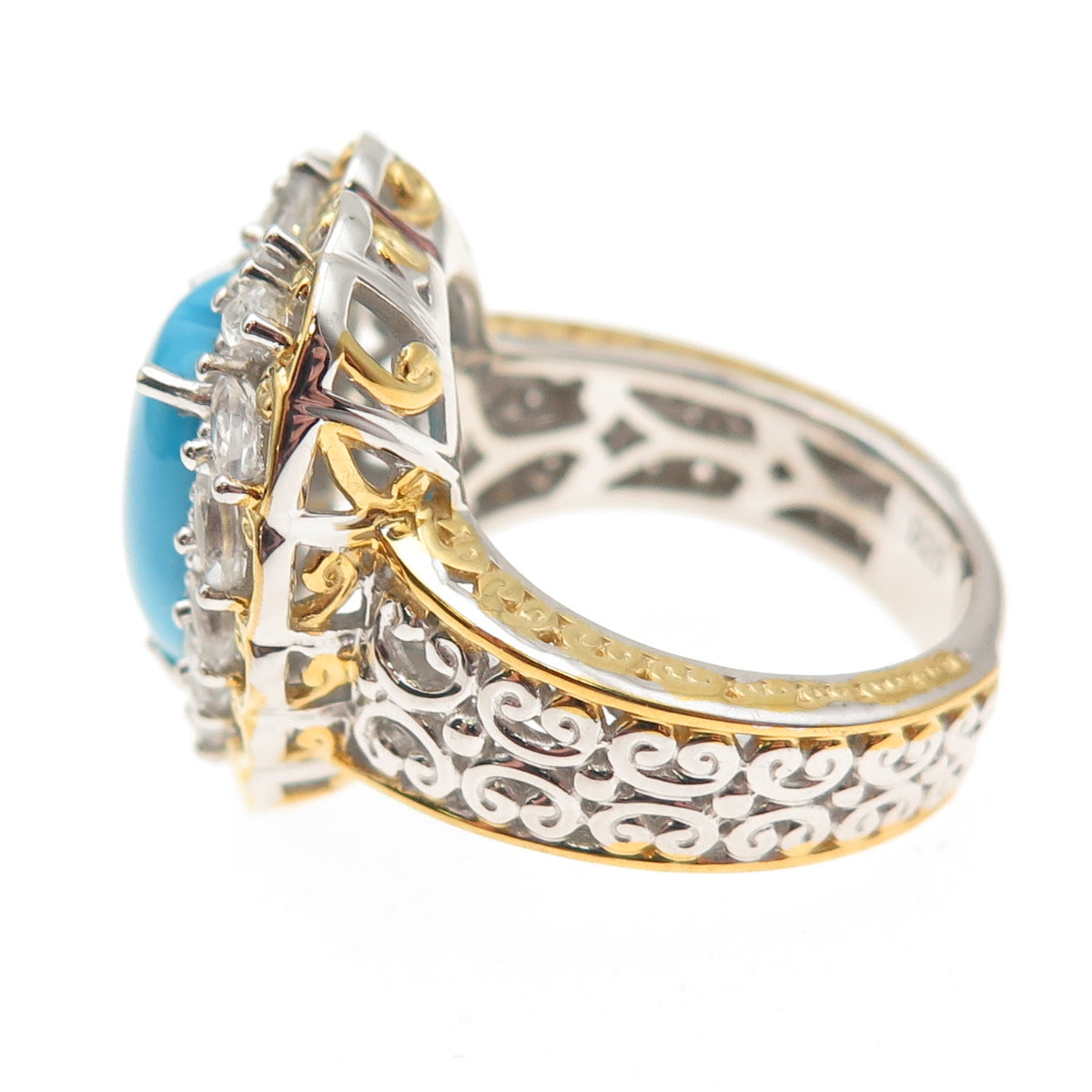 Michael Valitutti Gems En Vogue Sterling Turquoise & Topaz Heart Ring Size 8.25