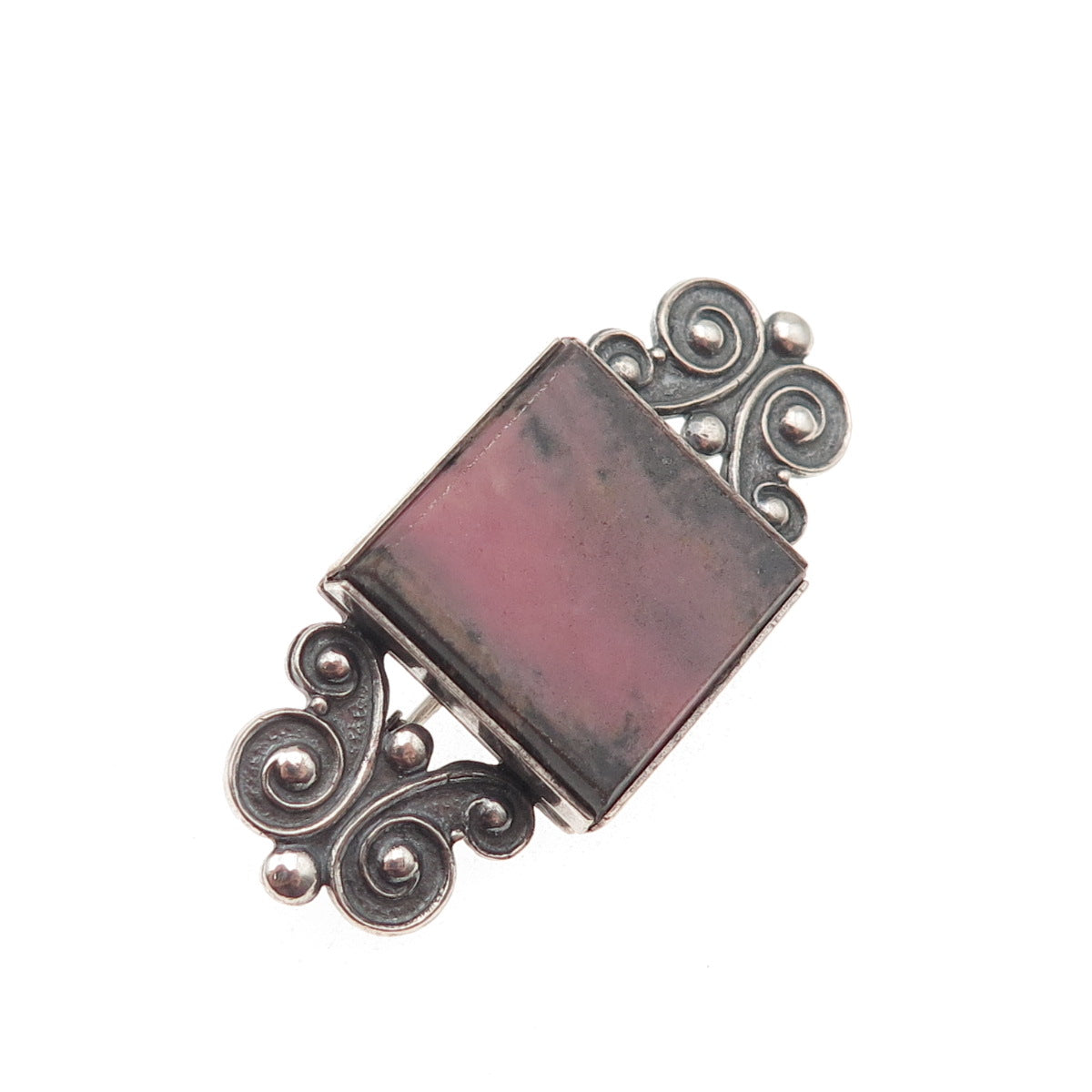 875 Silver Vintage European Real Rhodonite Butterfly Oxidized Pin Brooch