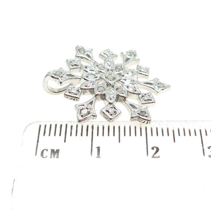 925 Sterling Silver Real Round-Cut Diamond Snowflake Pendant