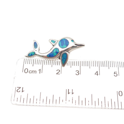 925 Sterling Silver Real Opal Friendly Dolphin Slide Charm Pendant