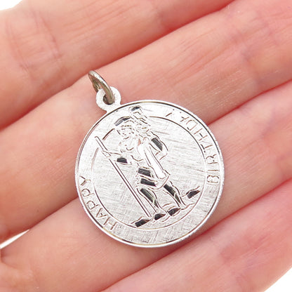 Walter E. Hayward Sterling Silver Vintage Happy Birthday St. Christopher Pendant