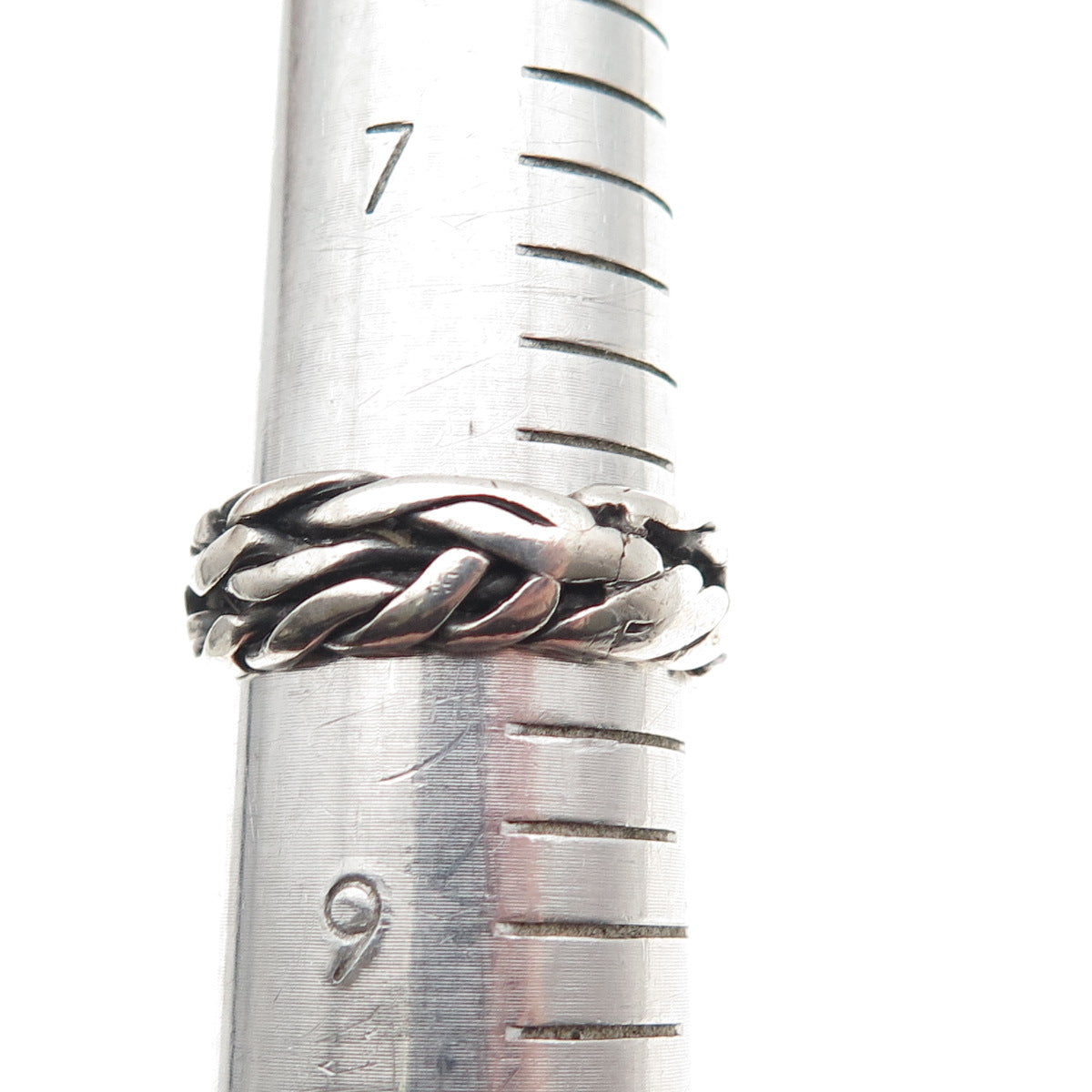 925 Sterling Silver Vintage Modernist Braided Oxidized Band Ring Size 8.25