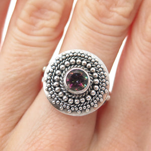 BC Silver Ned Bowman Sterling Vintage Mystic Quartz Beaded Oxidized Ring Size 8