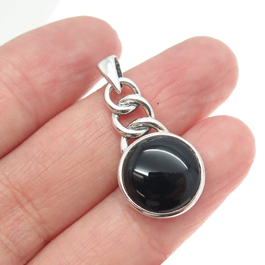 BOMA 925 Sterling Silver Vintage Real Black Onyx Gemstone Pendant