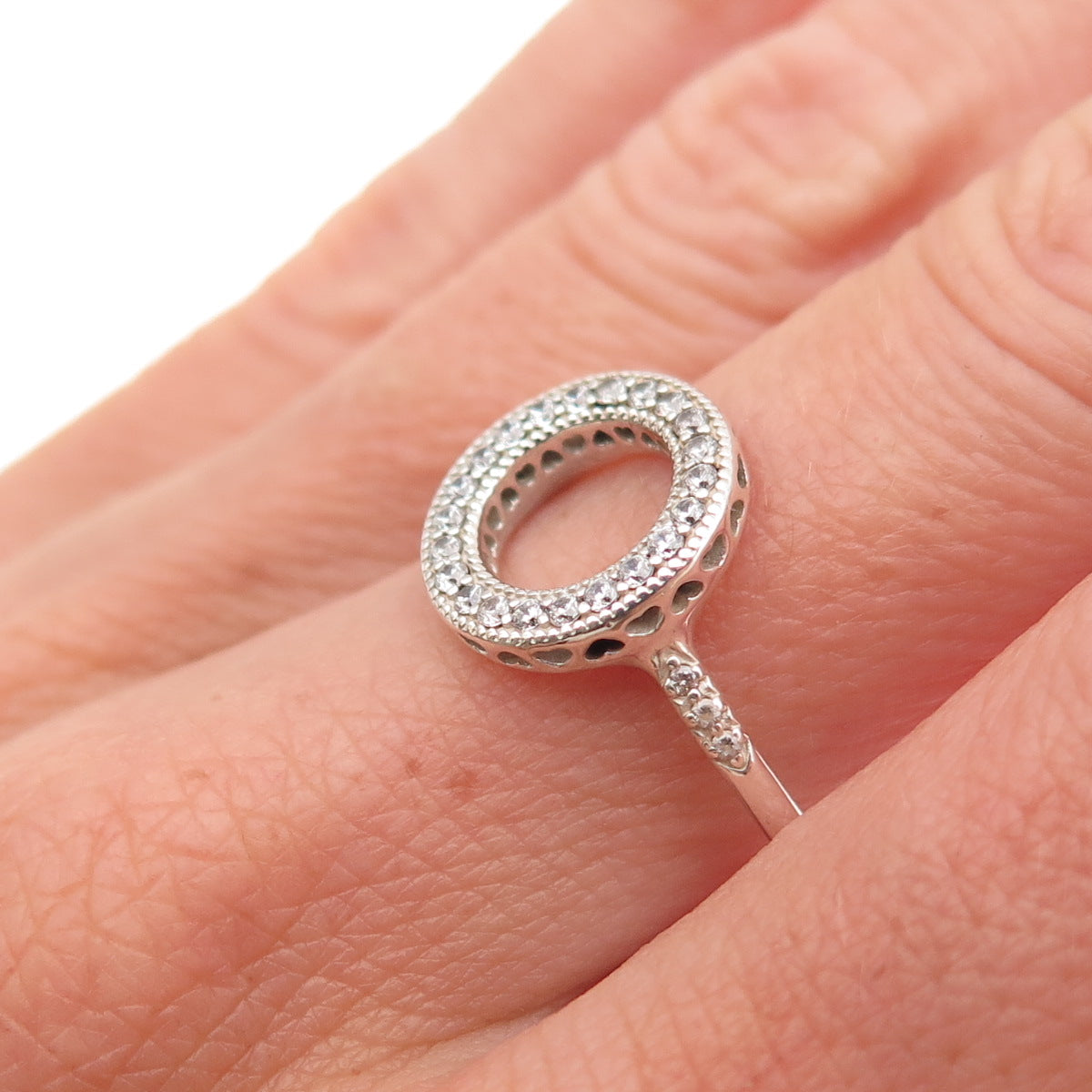 Pandora 925 Sterling Silver Round-Cut C Z Hearts of Pandora Halo Ring Size 7.5