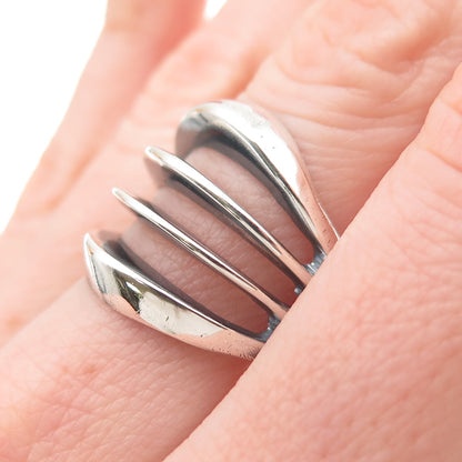 925 Sterling Silver Vintage Mexico Modernist 4-Row Oxidized Ring Size 8.75