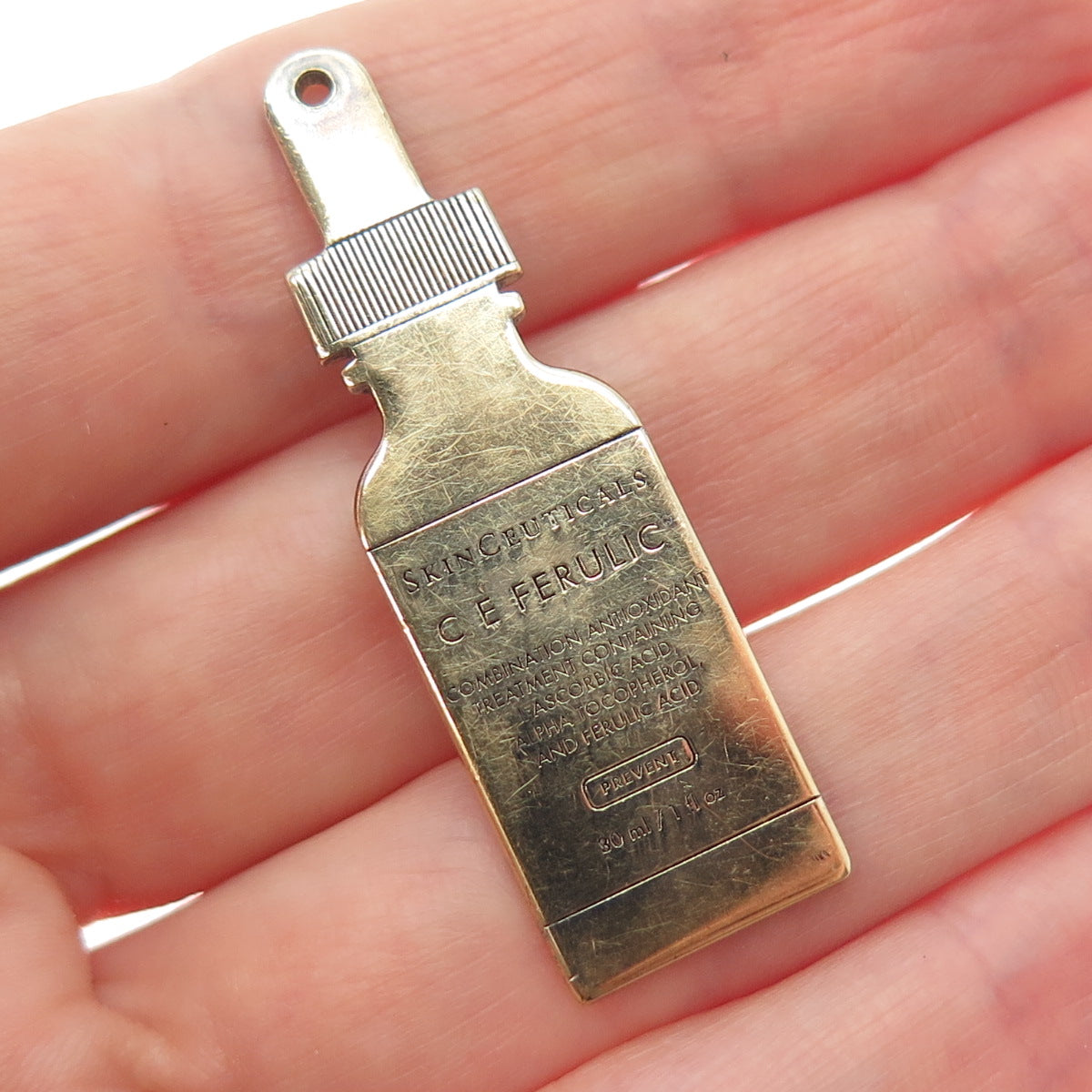 925 Sterling Silver Gold Plated Vintage SkinCeuticals C E Ferulic Tag Pendant
