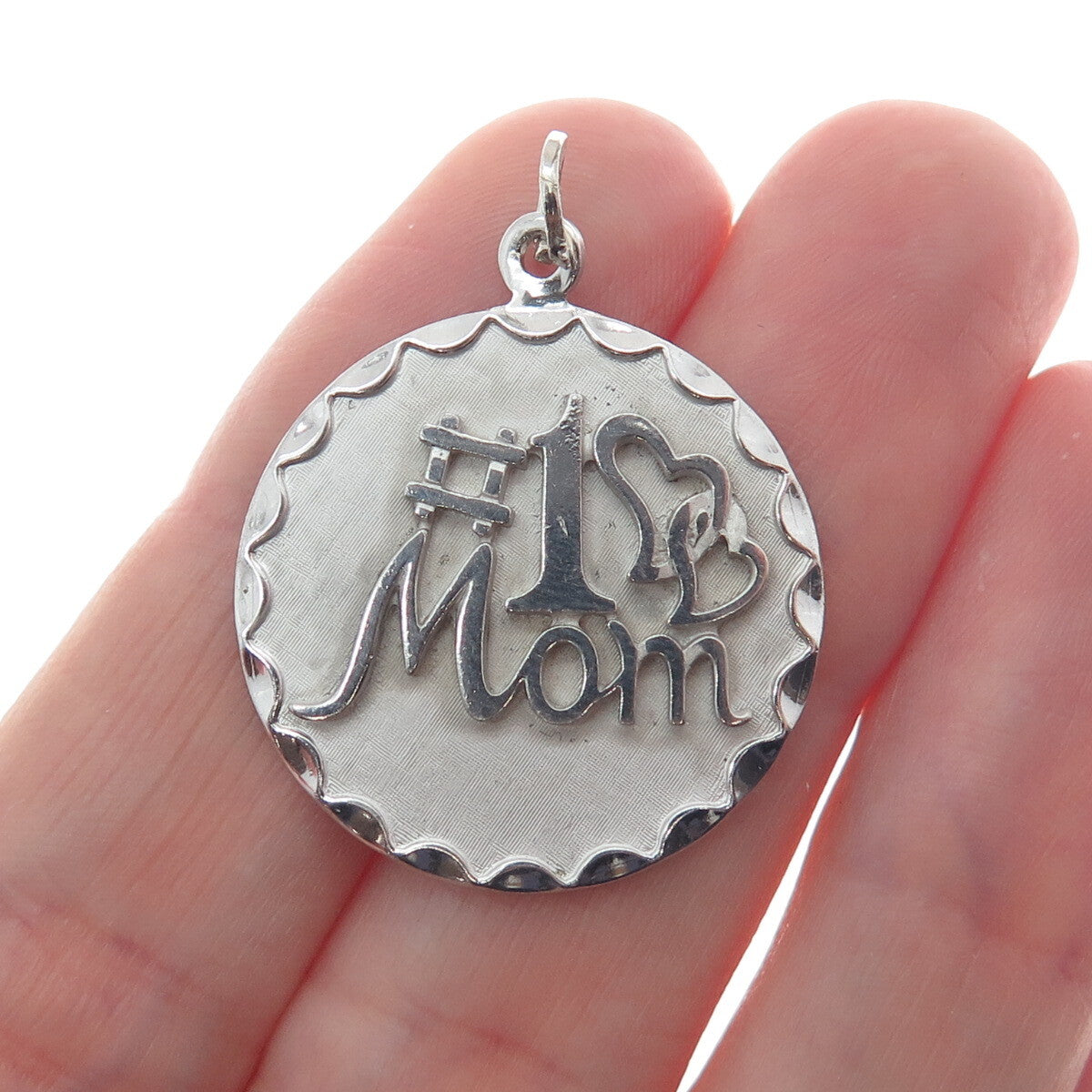 BEAU 925 Sterling Silver Vintage "#1 Mom" Round Charm Pendant