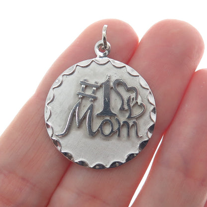 BEAU 925 Sterling Silver Vintage "#1 Mom" Round Charm Pendant