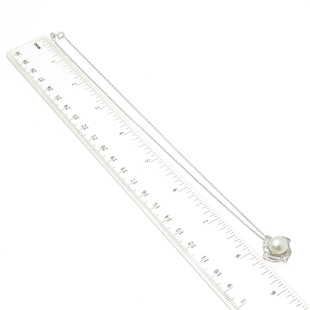 925 Sterling Silver Real Pearl & Baguette-Cut C Z Cable Chain Necklace 16"