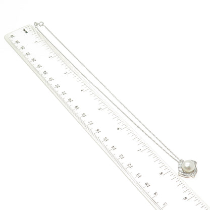 925 Sterling Silver Real Pearl & Baguette-Cut C Z Cable Chain Necklace 16"