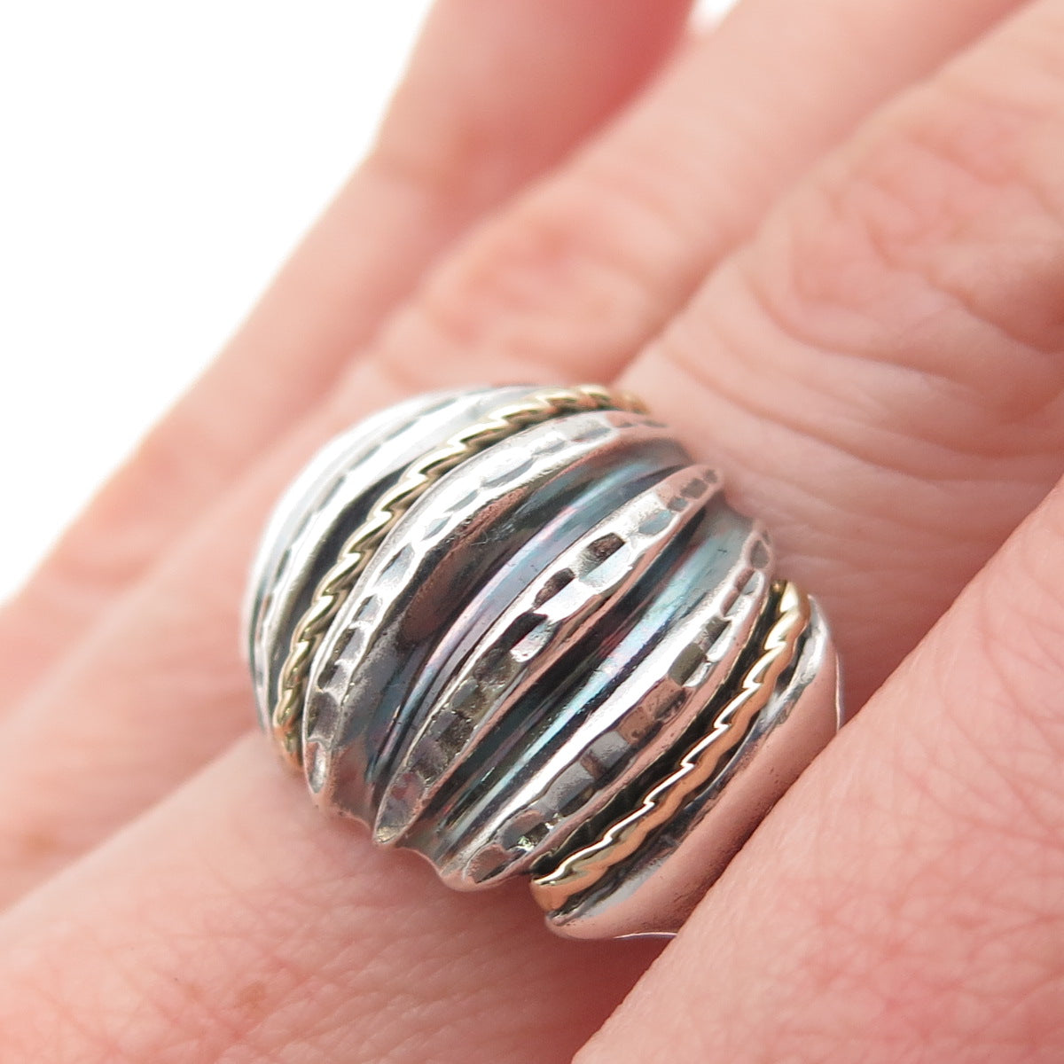 MICHAEL ANTHONY 925 Sterling Silver 14K Gold Vintage Modernist Dome Ring Size 10