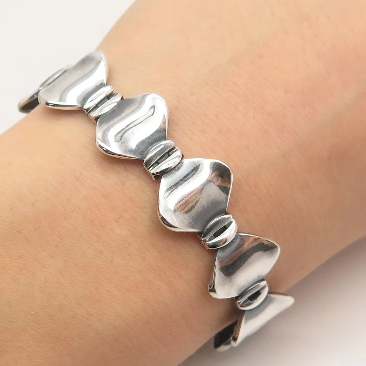 925 Sterling Silver Vintage Itaor Modernist Panel Link Bracelet 7.5"